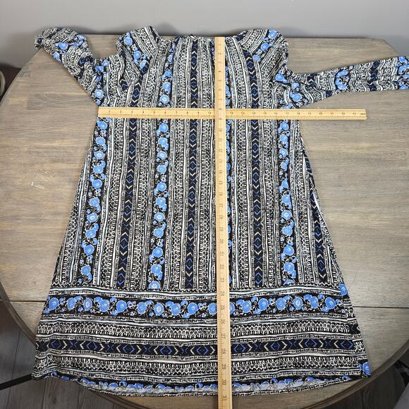 Express Womens Small Boho Floral Black/blue/white Lightweight long sleeve Dress - Picture 3 of 6